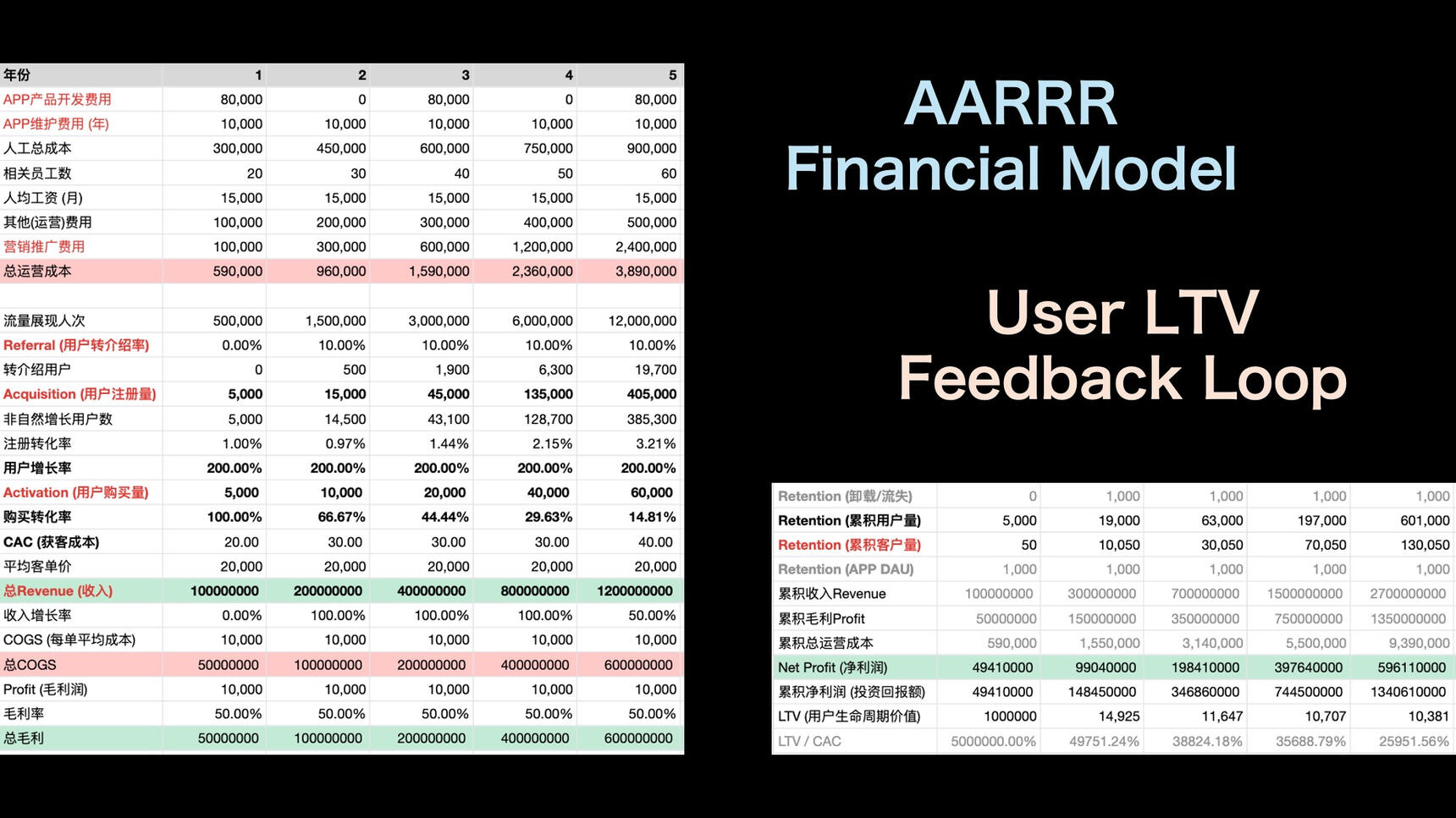AARRR &amp; Financial Models (Virtual Data)